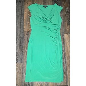 Lauren Ralph Lauren Green Ruched Surplice V-Neck Sheath Dress Womens 10